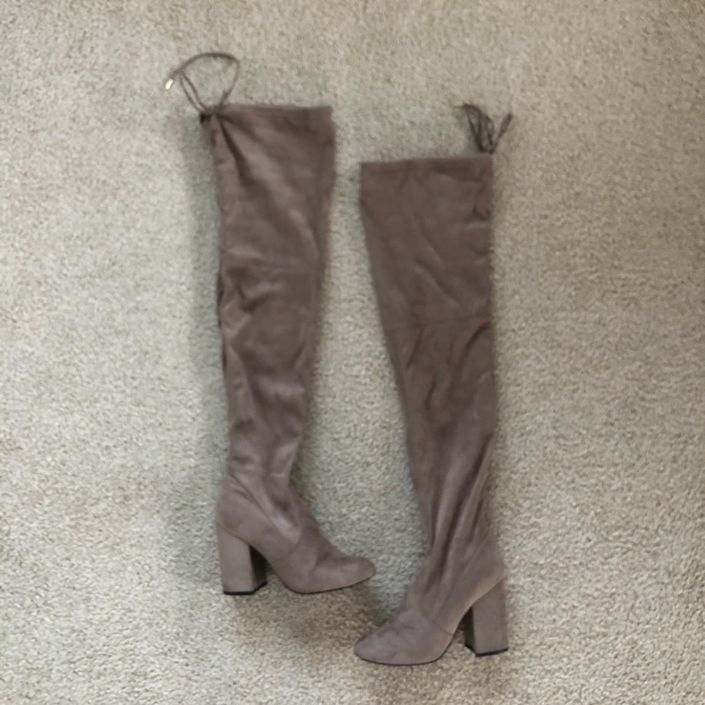 Steve Madden Norri Thigh High Over The Knee Boots Tan Microsuede Block Heel 7